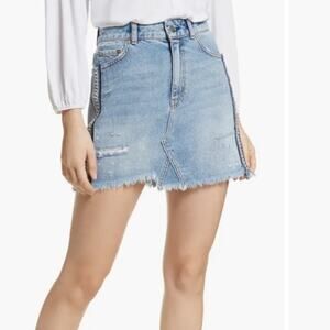 Free People Womens 2 Side Stripe Embellished Denim Miniskirt